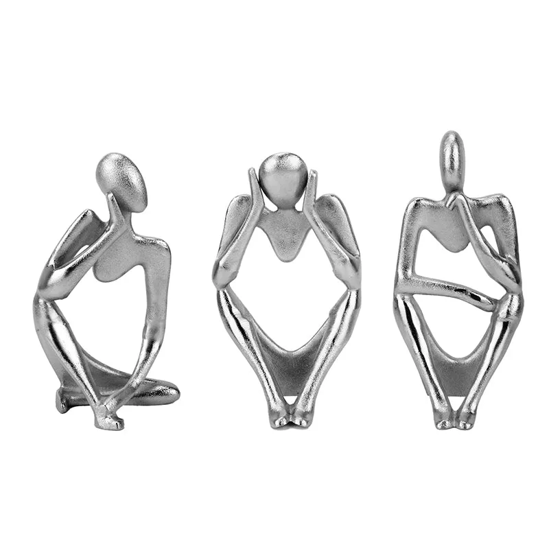 Human Ponder Showpiece (Silver) - Set Of Three