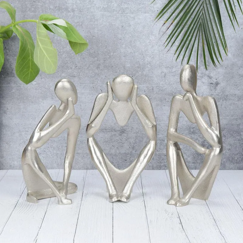 Human Ponder Showpiece (Silver) - Set Of Three
