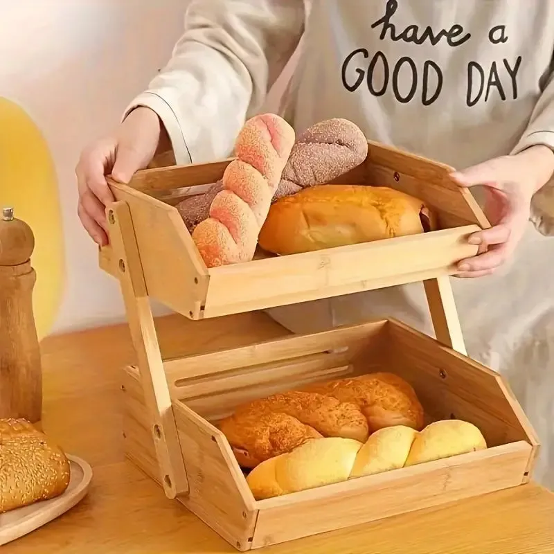Kitchen Modern Bamboo 2-Tier Or - Multifunctional Kitchen Organizer for Bread
