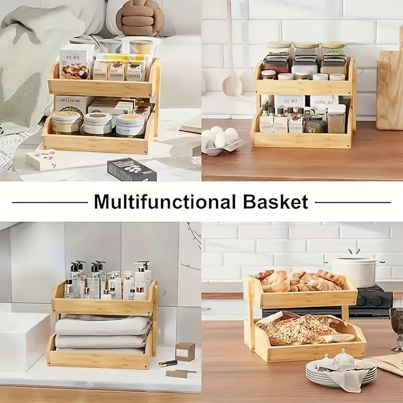Kitchen Modern Bamboo 2-Tier Or - Multifunctional Kitchen Organizer for Bread
