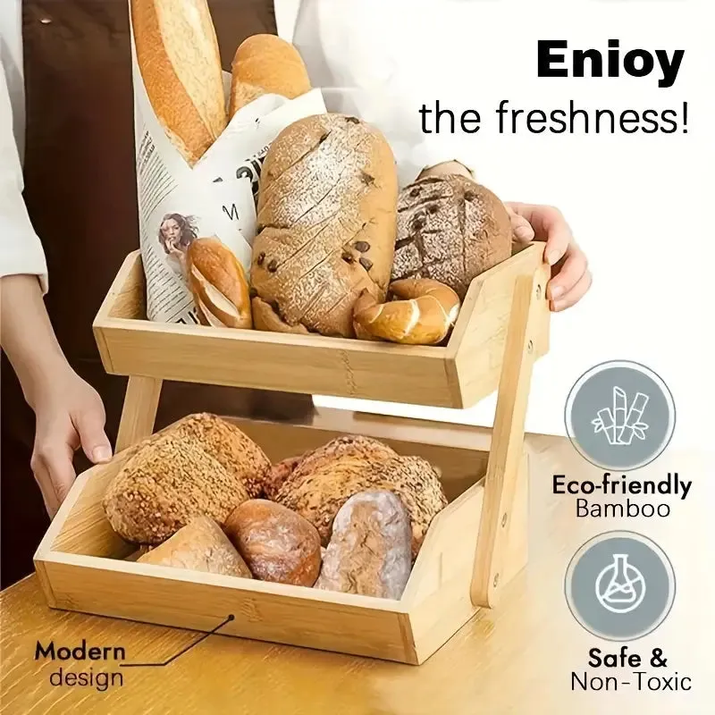 Kitchen Modern Bamboo 2-Tier Or - Multifunctional Kitchen Organizer for Bread
