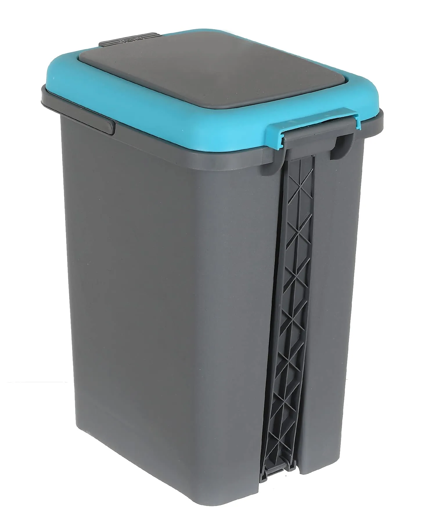 Kuber Industries Portable 10 Ltr Plastic Push And Pedal Dustbin With Lid & Handle Garbage Bins for Home Office (Grey & Blue)