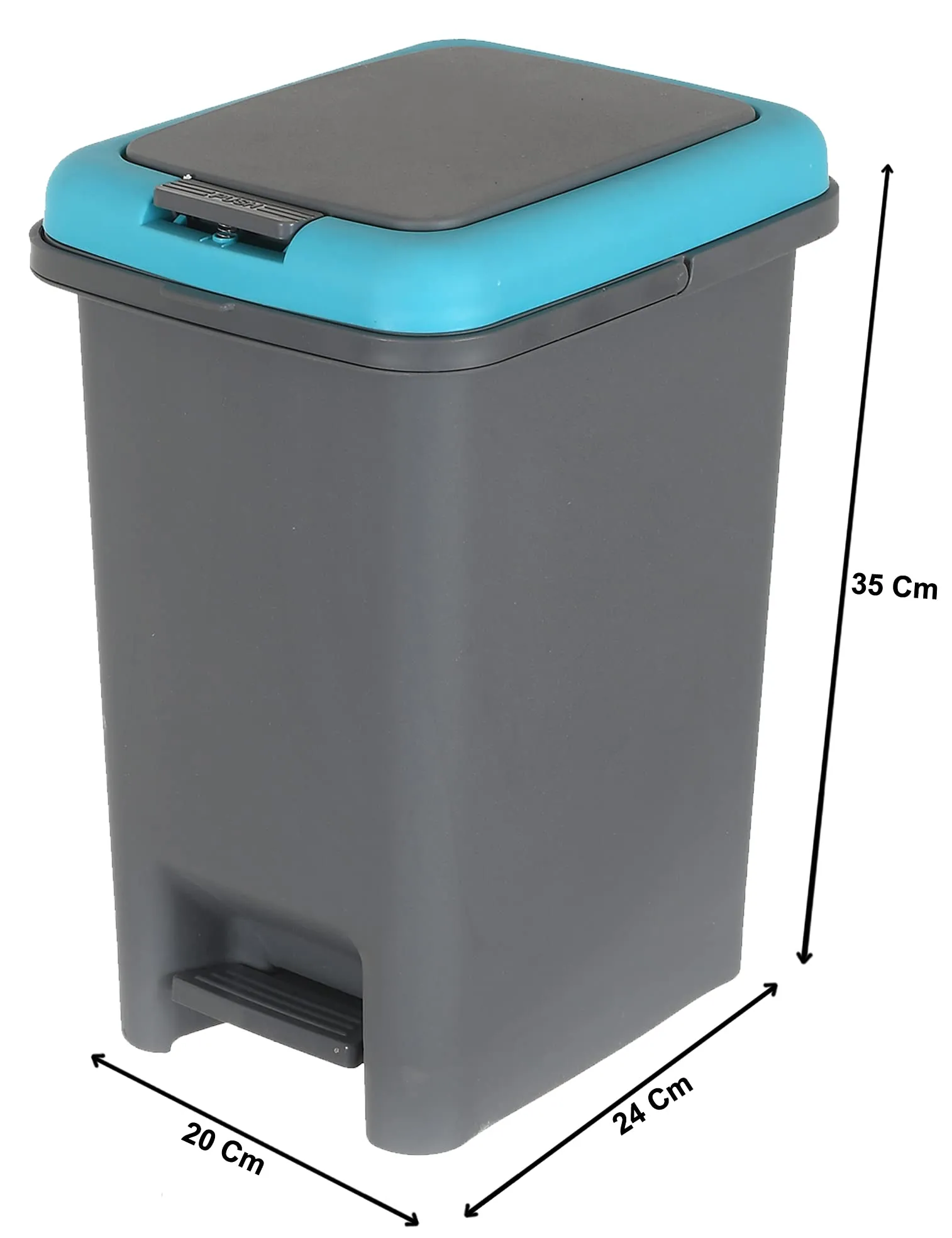 Kuber Industries Portable 10 Ltr Plastic Push And Pedal Dustbin With Lid & Handle Garbage Bins for Home Office (Grey & Blue)