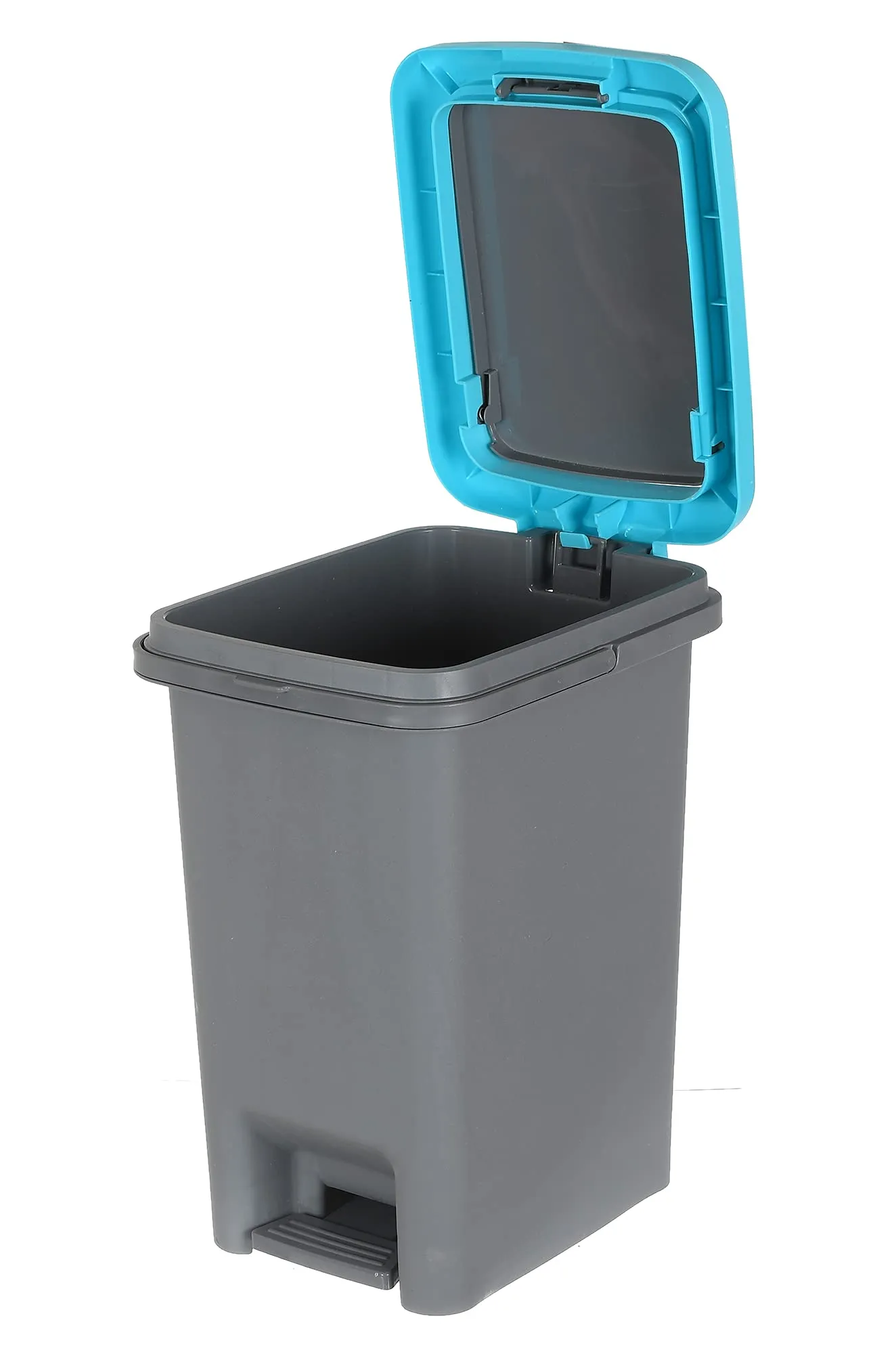 Kuber Industries Portable 10 Ltr Plastic Push And Pedal Dustbin With Lid & Handle Garbage Bins for Home Office (Grey & Blue)