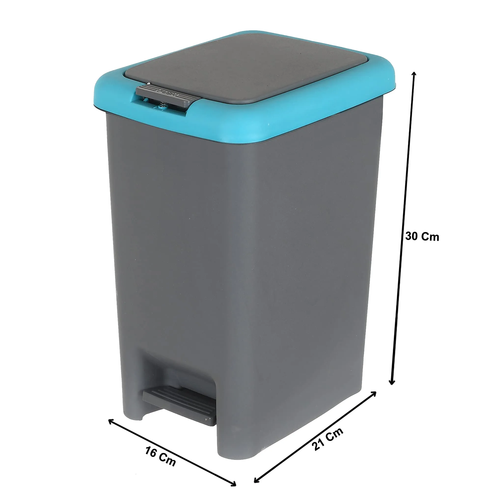 Kuber Industries Portable 6.5 Ltr Plastic Push And Pedal Dustbin With Lid Garbage Bins for Home Office,Set of 2 (Grey & Blue)