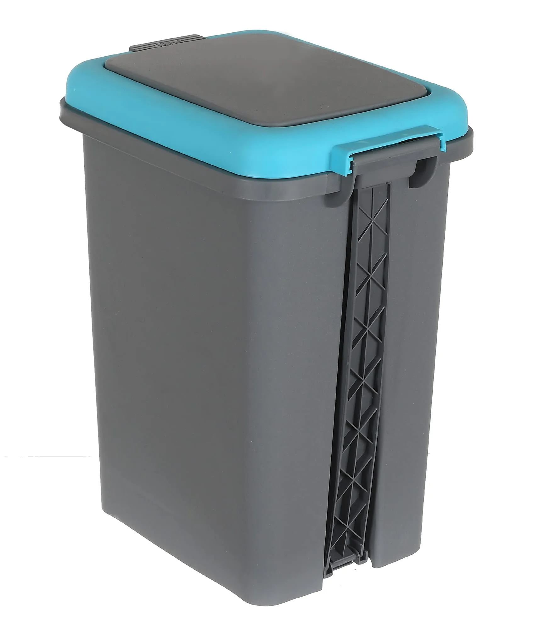 Kuber Industries Portable 6.5 Ltr Plastic Push And Pedal Dustbin With Lid Garbage Bins for Home Office,Set of 2 (Grey & Blue)