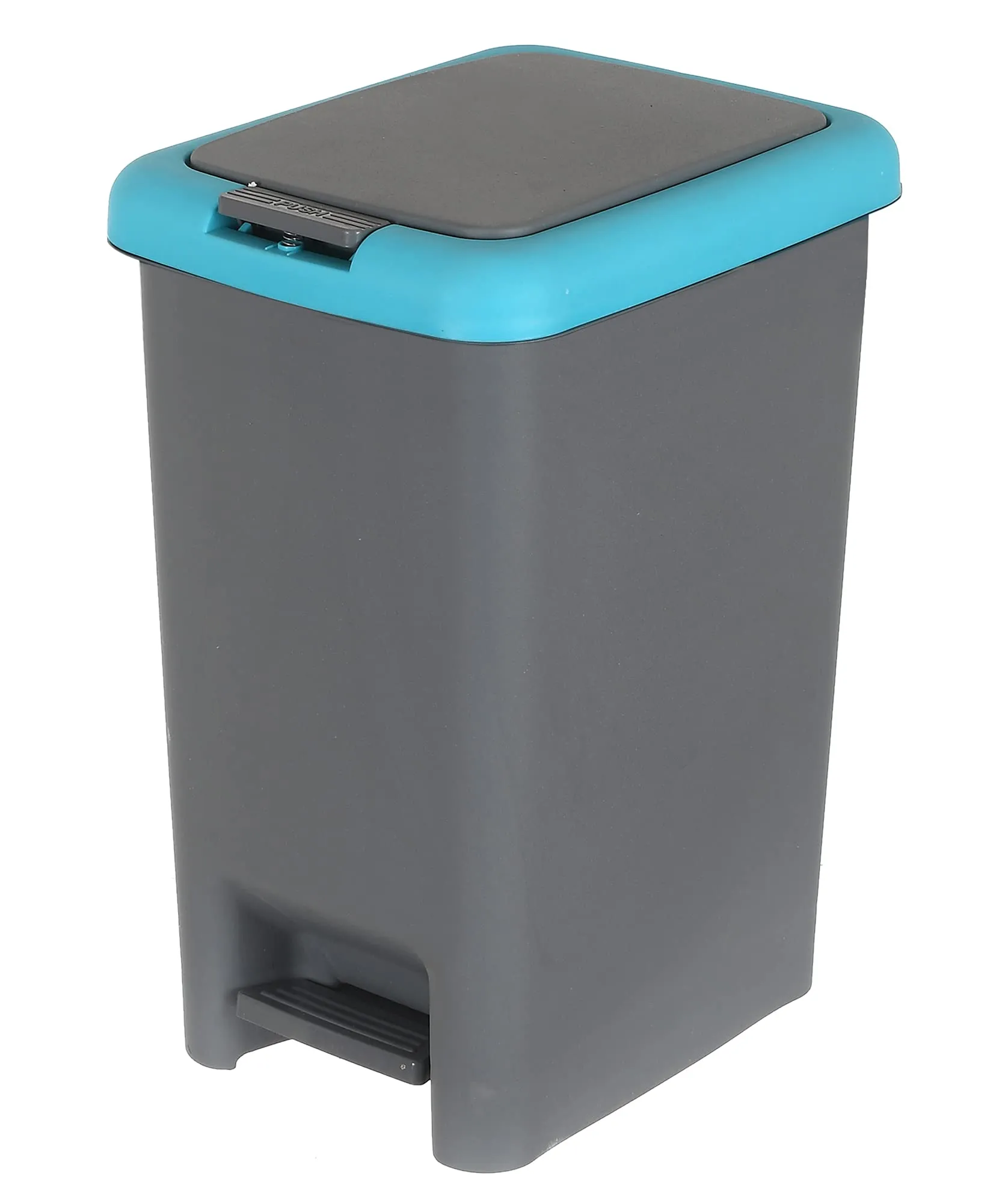 Kuber Industries Portable 6.5 Ltr Plastic Push And Pedal Dustbin With Lid Garbage Bins for Home Office,Set of 2 (Grey & Blue)