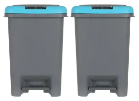 Kuber Industries Portable 6.5 Ltr Plastic Push And Pedal Dustbin With Lid Garbage Bins for Home Office,Set of 2 (Grey & Blue)