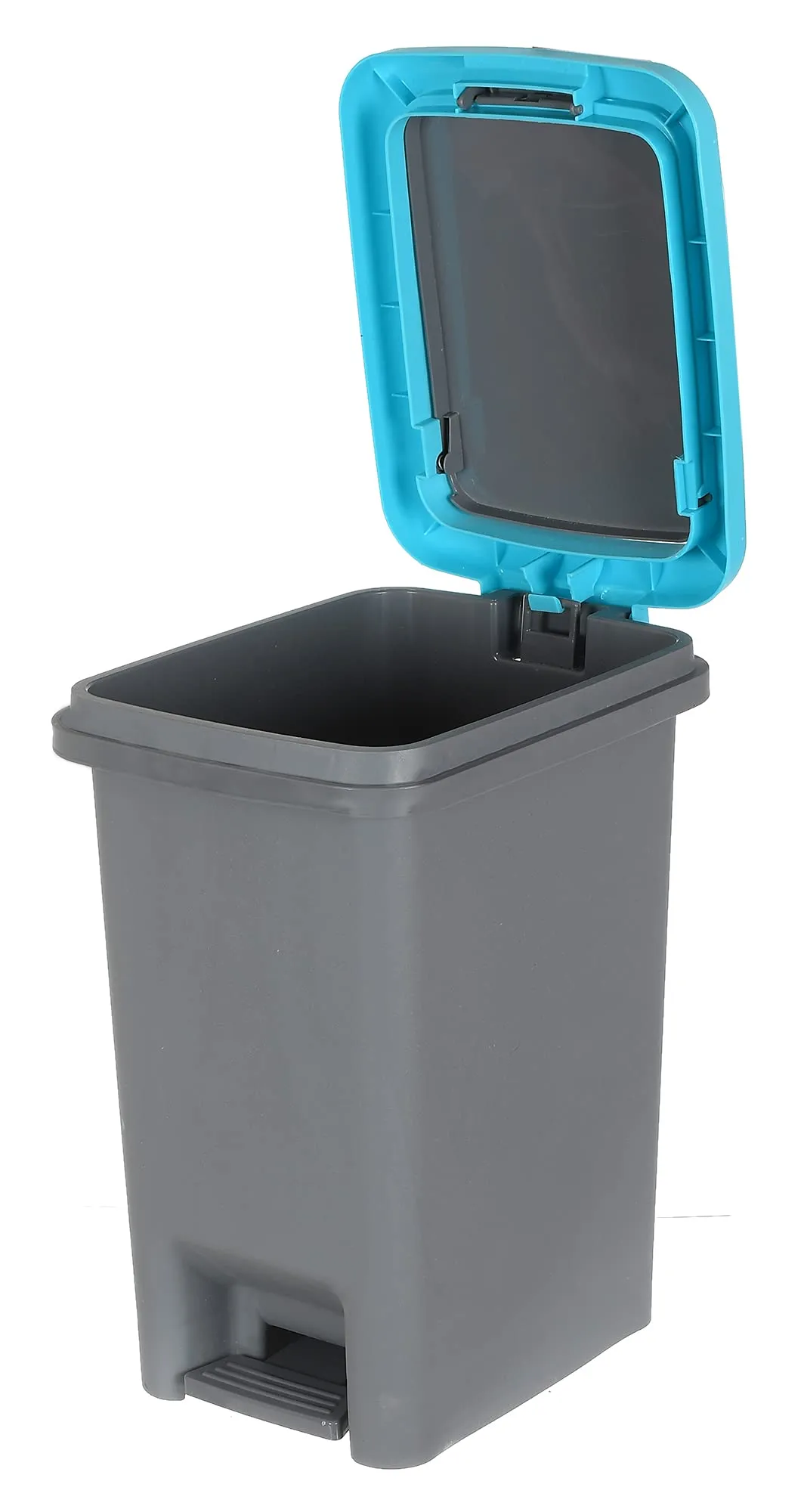 Kuber Industries Portable 6.5 Ltr Plastic Push And Pedal Dustbin With Lid Garbage Bins for Home Office,Set of 2 (Grey & Blue)