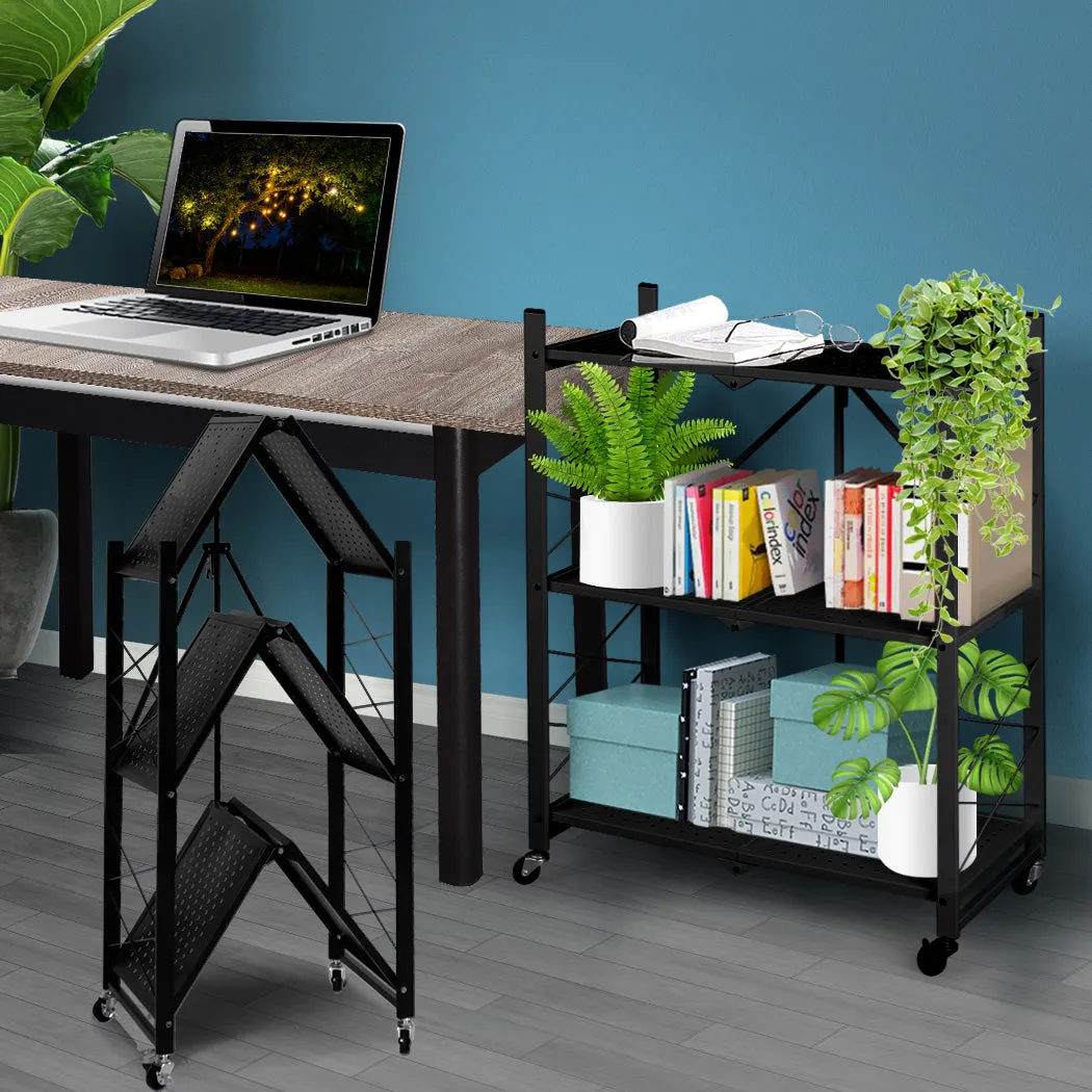 Levede Foldable Storage Shelf Display Black 3 Tiers