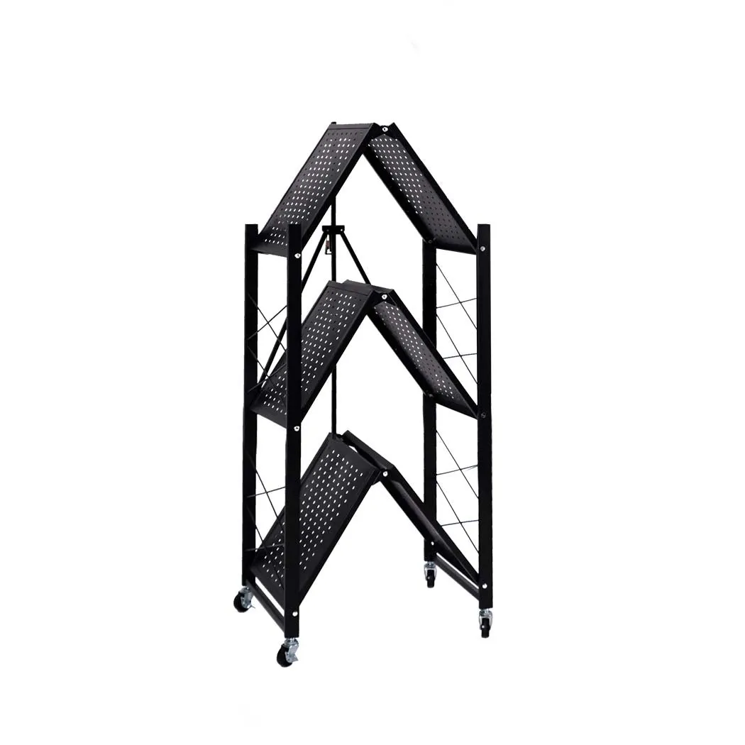 Levede Foldable Storage Shelf Display Black 3 Tiers