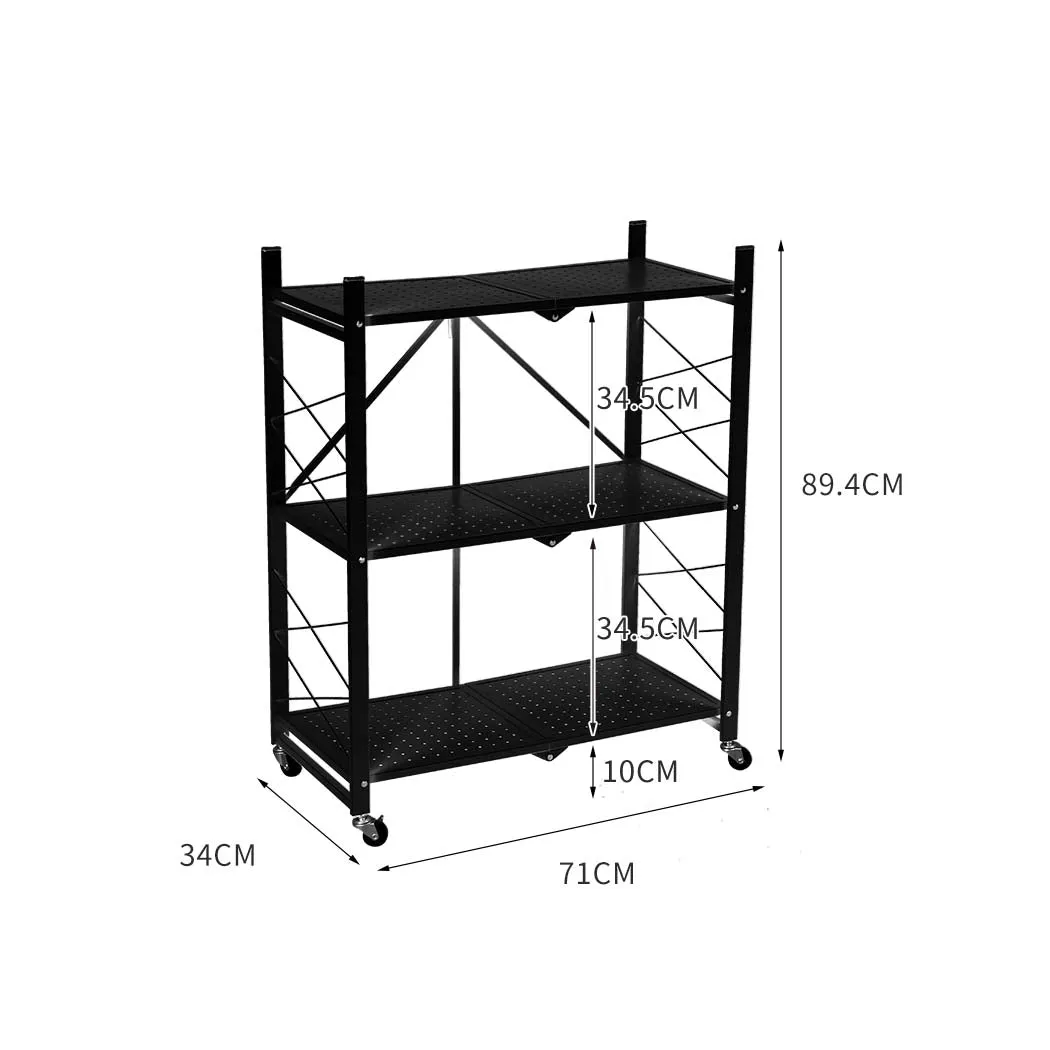 Levede Foldable Storage Shelf Display Black 3 Tiers