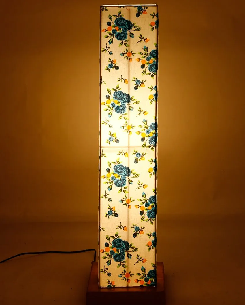Lil Floral Square Cotton Shade Floor Lamp With Wood Base | 2.8 Feet