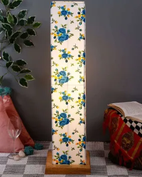 Lil Floral Square Cotton Shade Floor Lamp With Wood Base | 2.8 Feet
