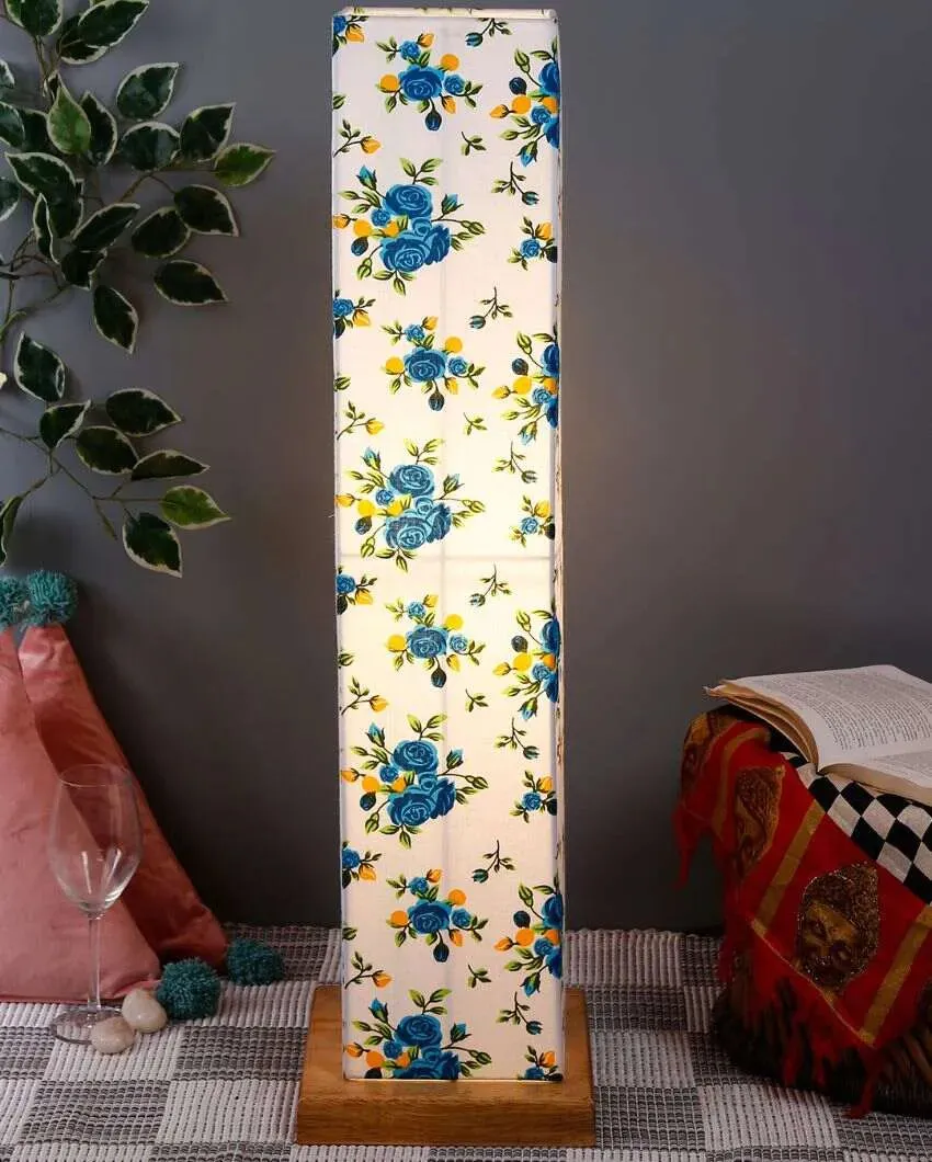 Lil Floral Square Cotton Shade Floor Lamp With Wood Base | 2.8 Feet