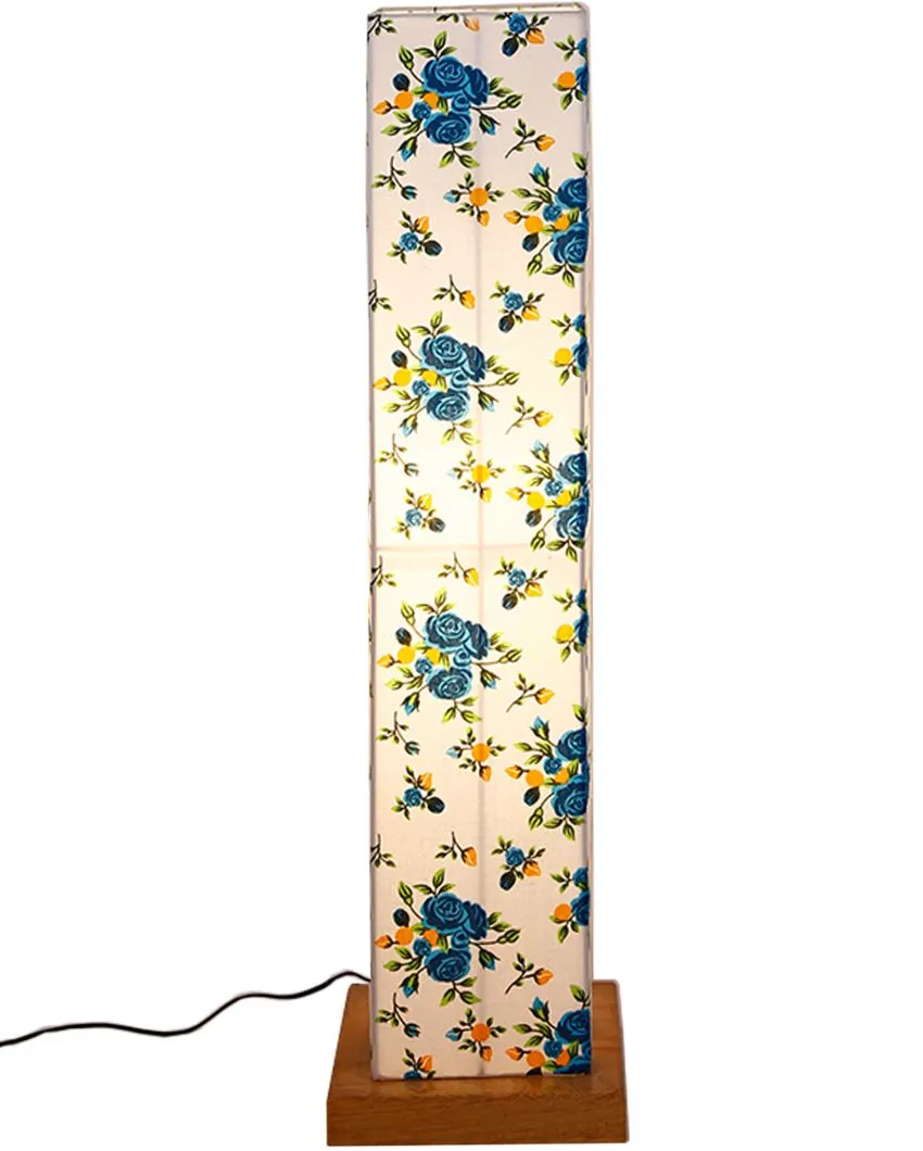 Lil Floral Square Cotton Shade Floor Lamp With Wood Base | 2.8 Feet