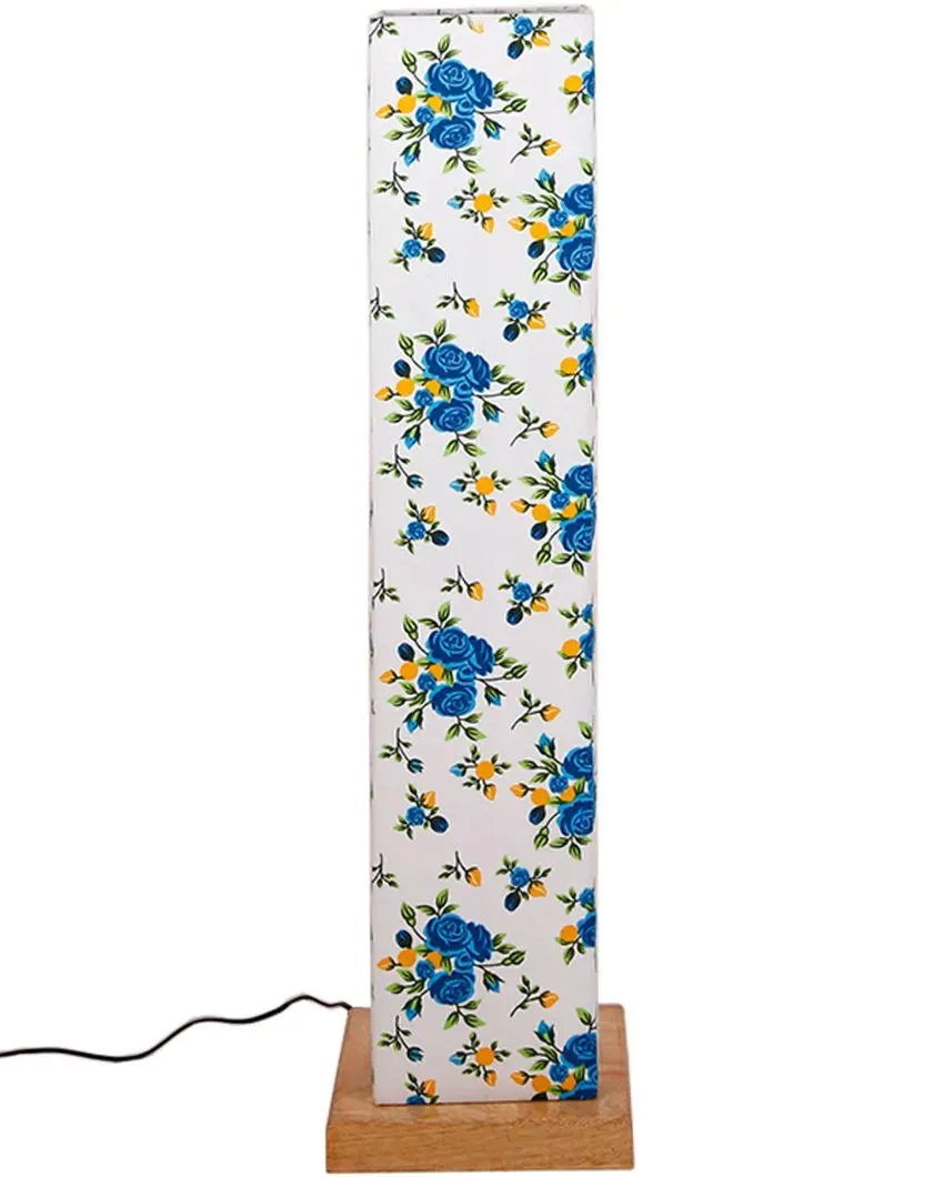 Lil Floral Square Cotton Shade Floor Lamp With Wood Base | 2.8 Feet