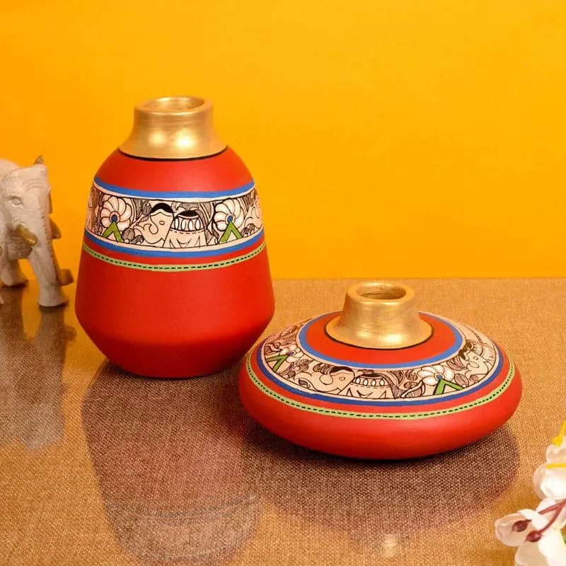 Lumamba Tribal Terracotta Vase - Set Of Two