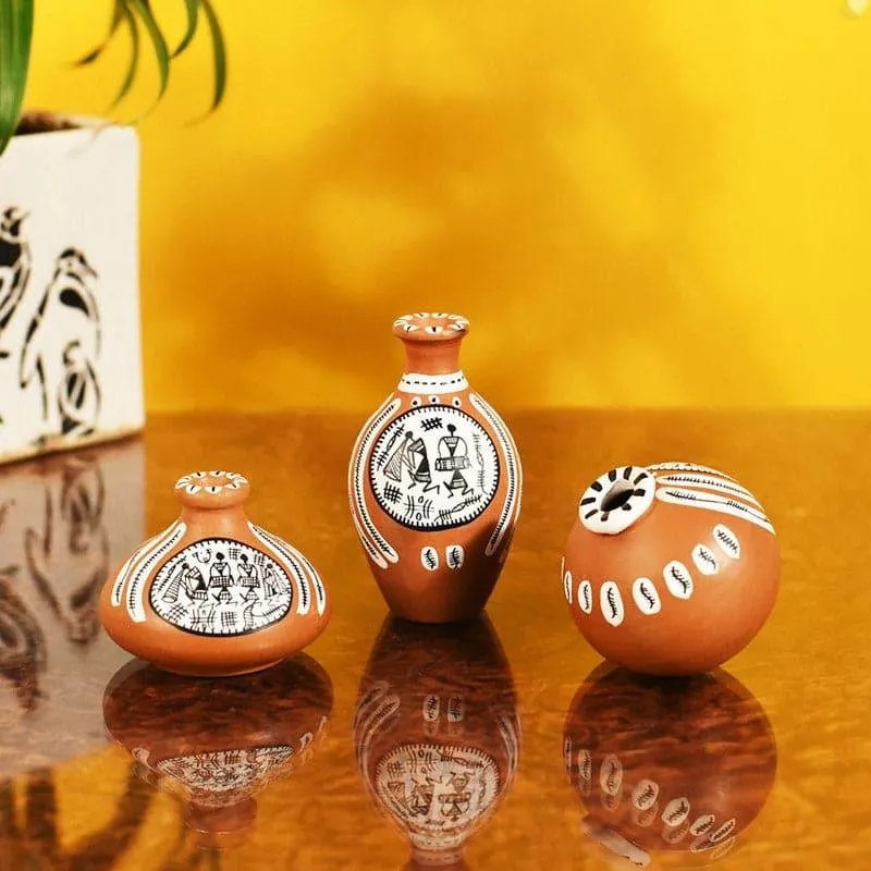 Maroa Tribal Terracotta Vase - Set Of Three