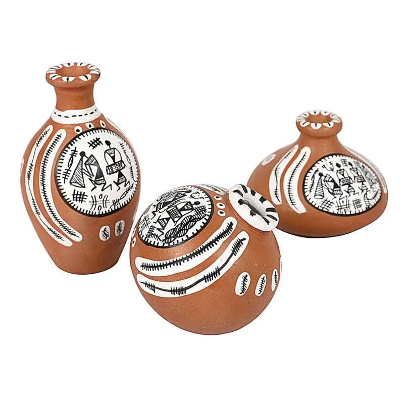 Maroa Tribal Terracotta Vase - Set Of Three