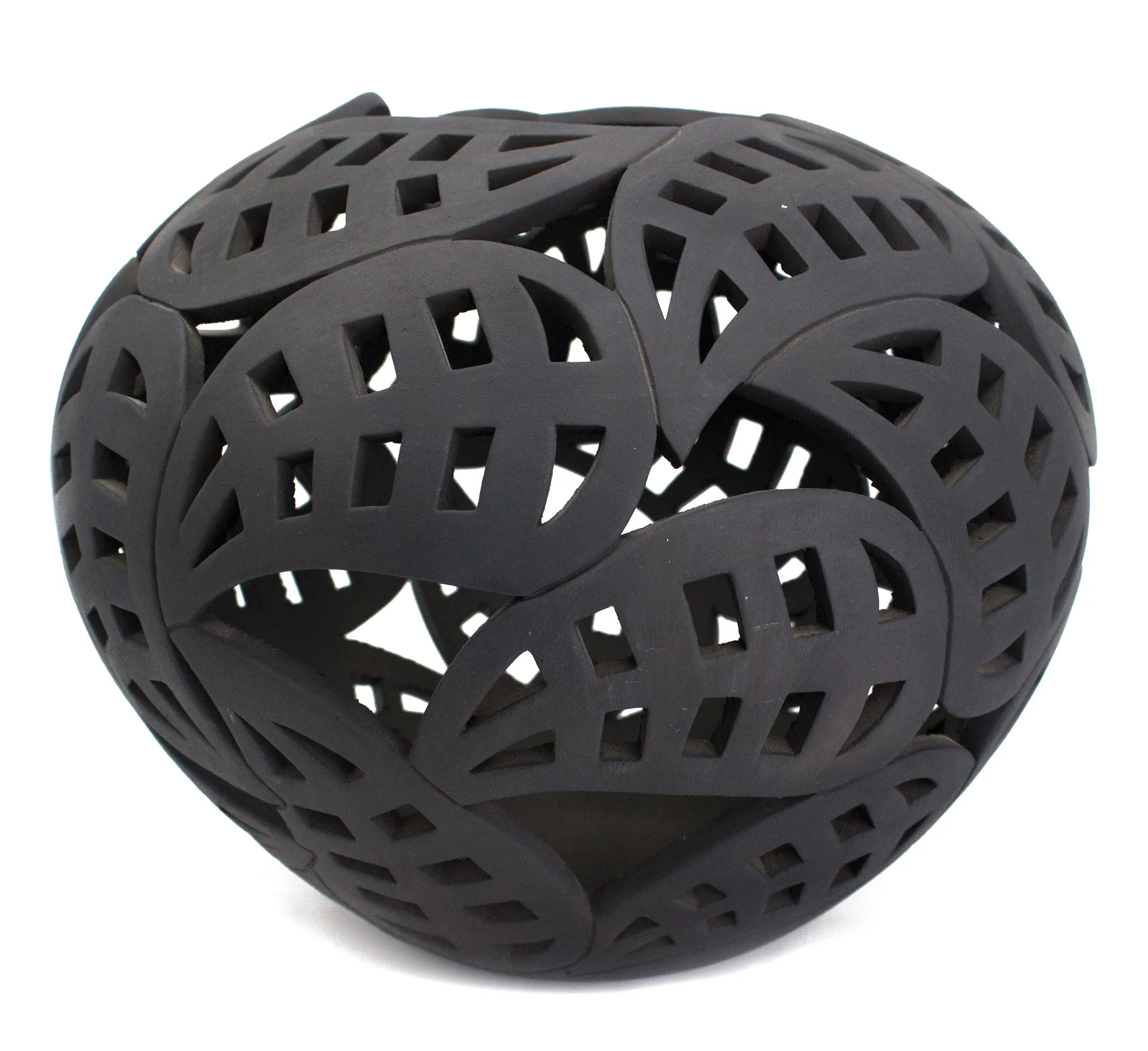 Matte Dried Leaves Sphere, Black Clay