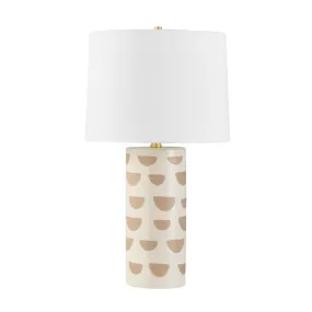 Minnie Tall Table Lamp Ceramic White Geometric Pattern with Aged Brass Accents