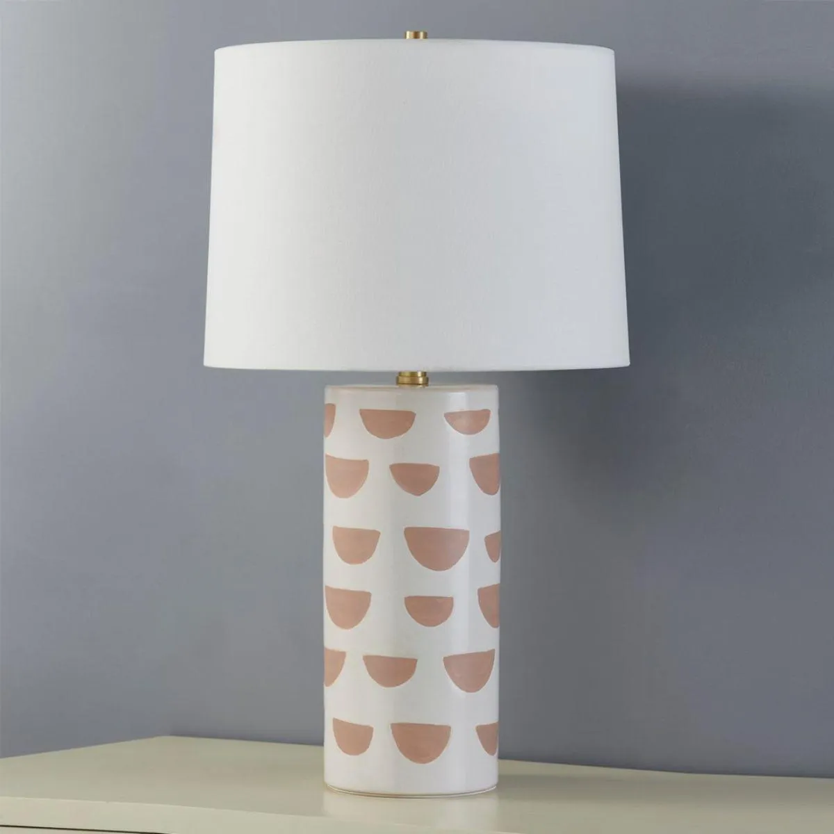 Minnie Tall Table Lamp Ceramic White Geometric Pattern with Aged Brass Accents