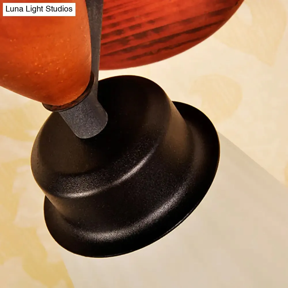 Modern Frosted Glass Wall Mounted Lamp - Stylish 1-Light Red Brown Sconce with Wooden Backplate