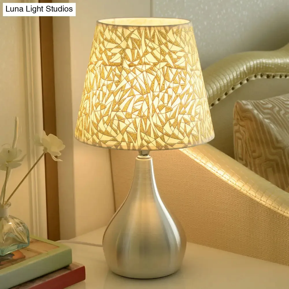 Modern Tapered Table Lamp - Single Nickel Nightstand Light with Stylish Fabric Shade (Cloud/Geometric/Flower Pattern)