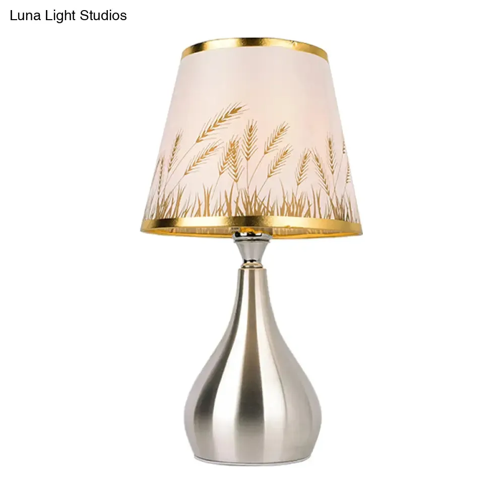 Modern Tapered Table Lamp - Single Nickel Nightstand Light with Stylish Fabric Shade (Cloud/Geometric/Flower Pattern)