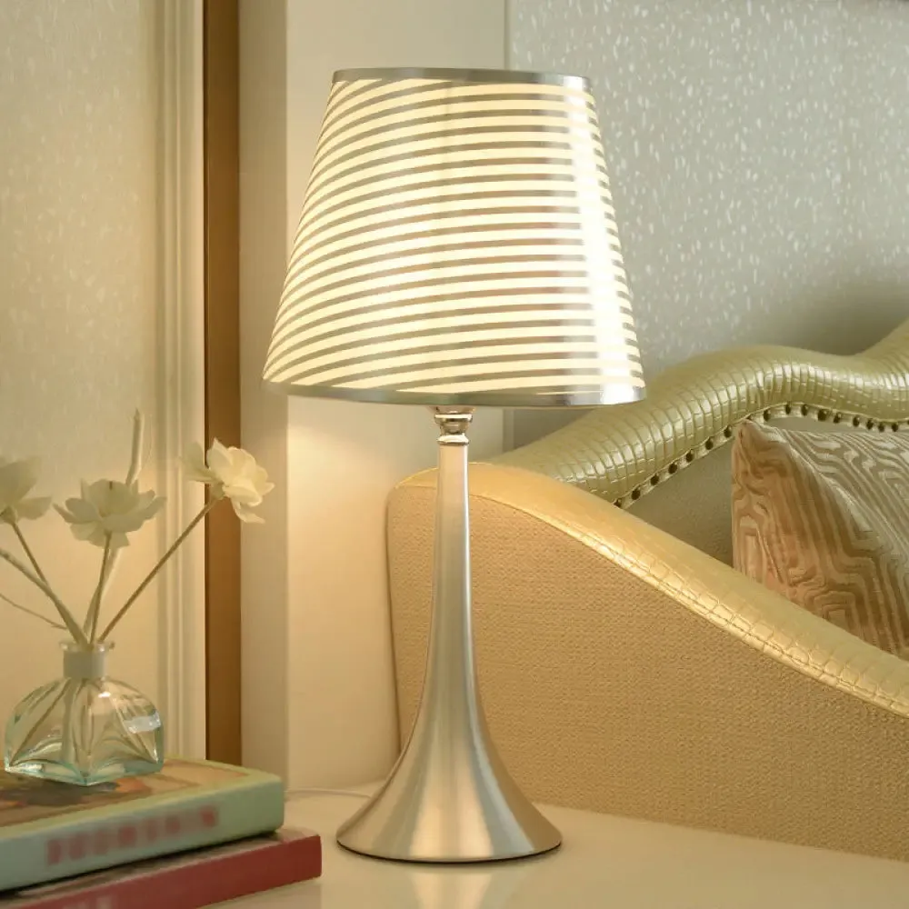 Modern Tapered Table Lamp - Single Nickel Nightstand Light with Stylish Fabric Shade (Cloud/Geometric/Flower Pattern)