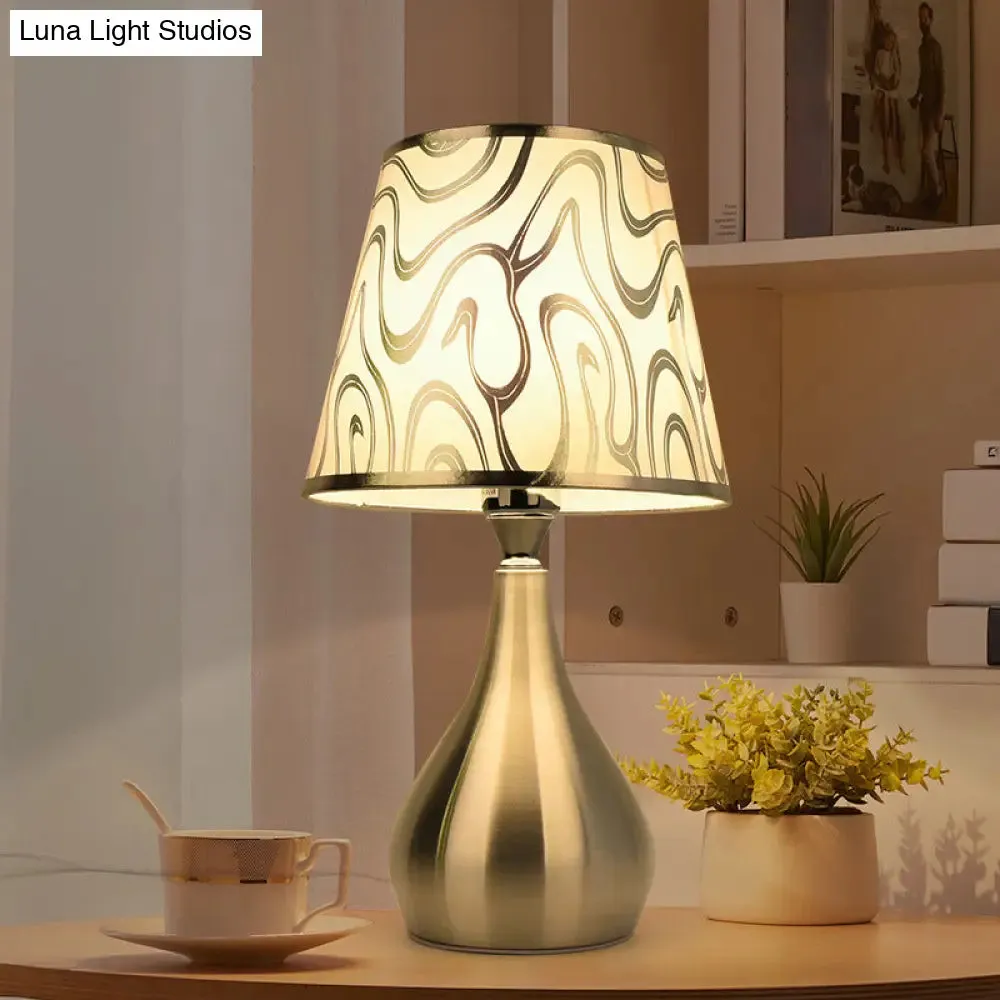 Modern Tapered Table Lamp - Single Nickel Nightstand Light with Stylish Fabric Shade (Cloud/Geometric/Flower Pattern)