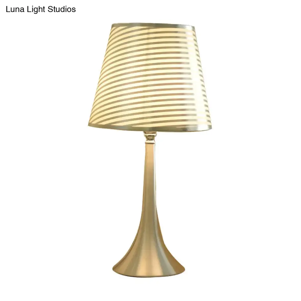 Modern Tapered Table Lamp - Single Nickel Nightstand Light with Stylish Fabric Shade (Cloud/Geometric/Flower Pattern)