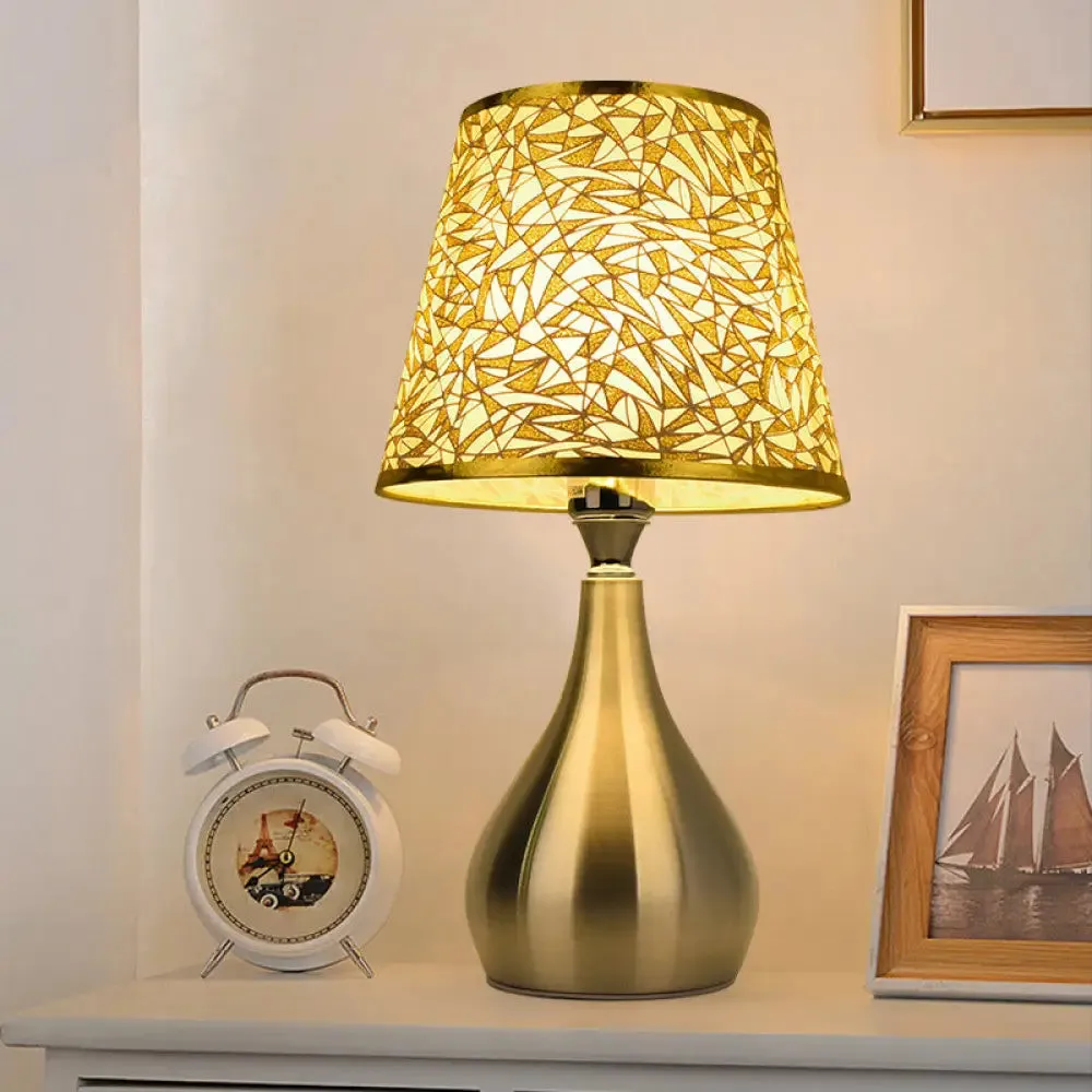 Modern Tapered Table Lamp - Single Nickel Nightstand Light with Stylish Fabric Shade (Cloud/Geometric/Flower Pattern)