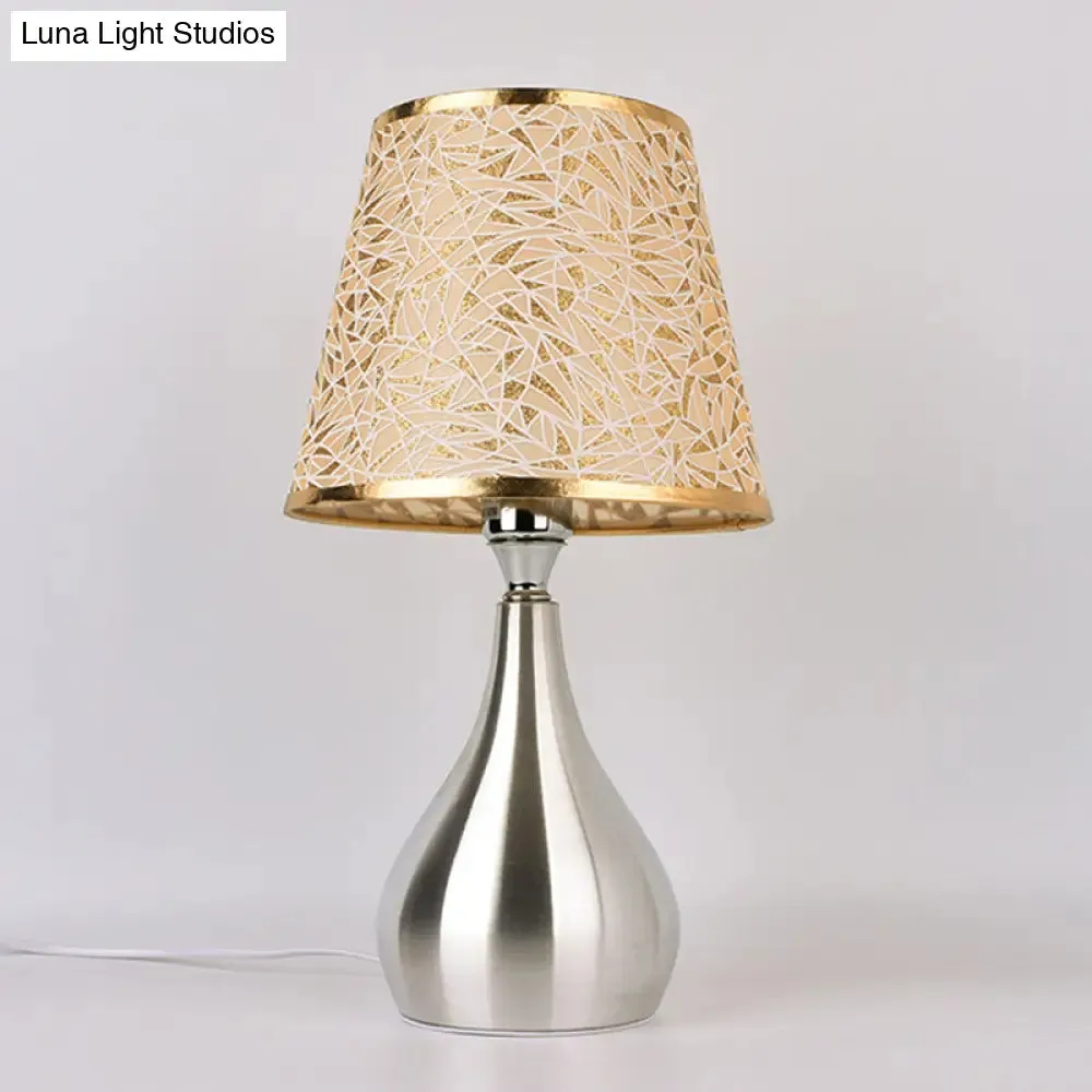 Modern Tapered Table Lamp - Single Nickel Nightstand Light with Stylish Fabric Shade (Cloud/Geometric/Flower Pattern)