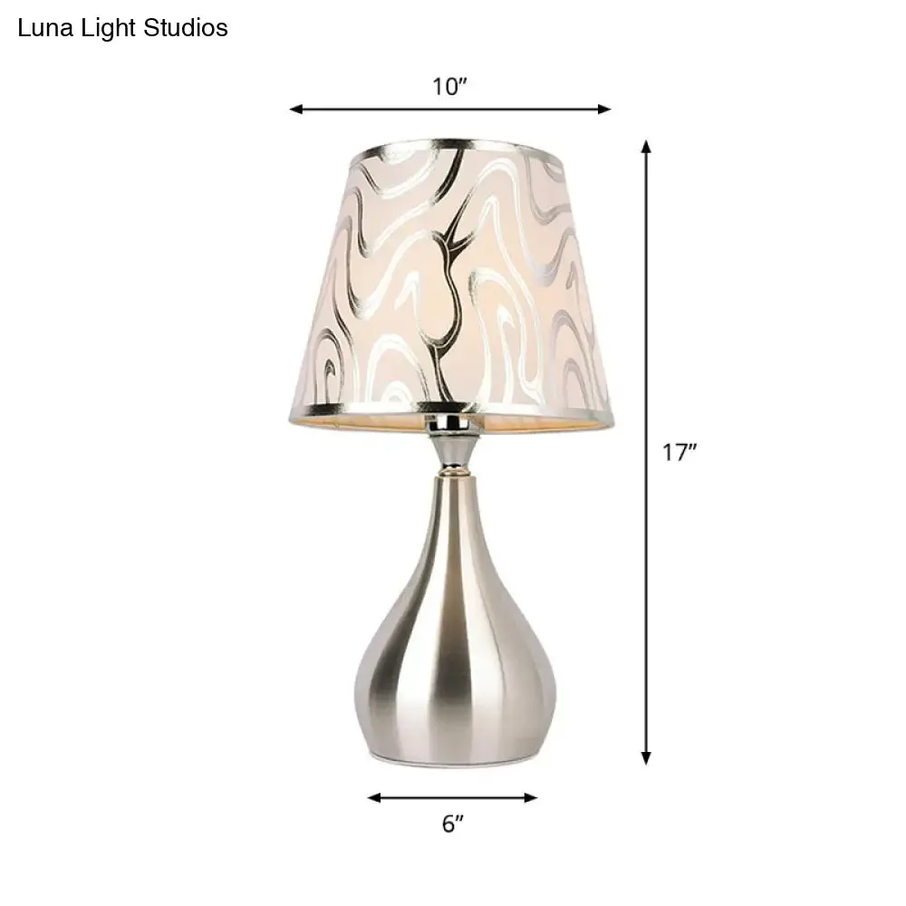 Modern Tapered Table Lamp - Single Nickel Nightstand Light with Stylish Fabric Shade (Cloud/Geometric/Flower Pattern)