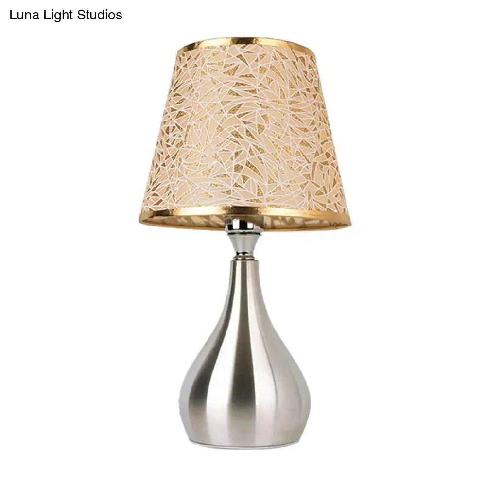 Modern Tapered Table Lamp - Single Nickel Nightstand Light with Stylish Fabric Shade (Cloud/Geometric/Flower Pattern)