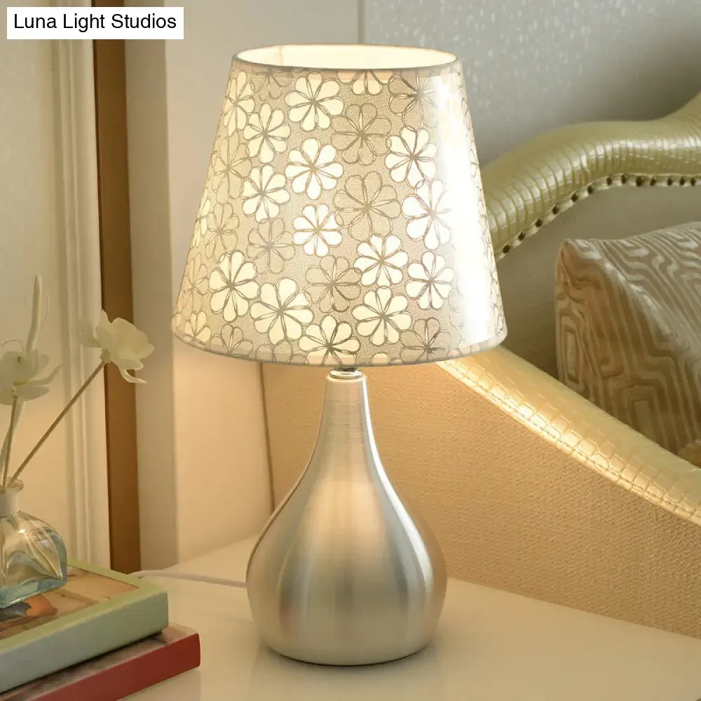 Modern Tapered Table Lamp - Single Nickel Nightstand Light with Stylish Fabric Shade (Cloud/Geometric/Flower Pattern)