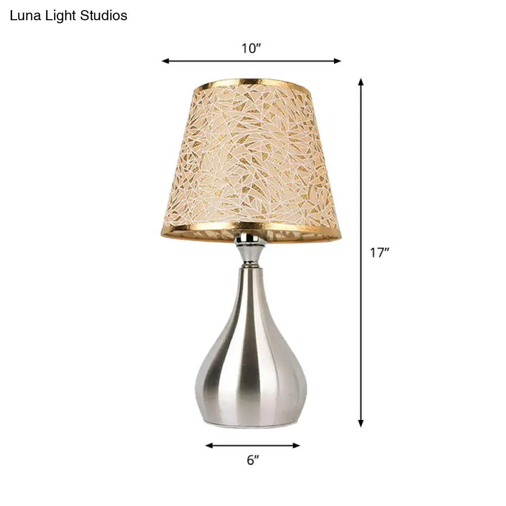 Modern Tapered Table Lamp - Single Nickel Nightstand Light with Stylish Fabric Shade (Cloud/Geometric/Flower Pattern)
