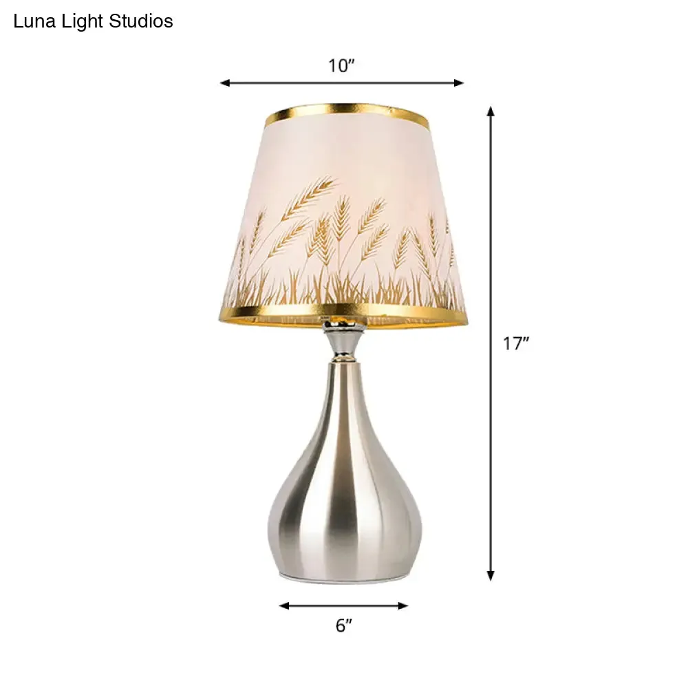 Modern Tapered Table Lamp - Single Nickel Nightstand Light with Stylish Fabric Shade (Cloud/Geometric/Flower Pattern)