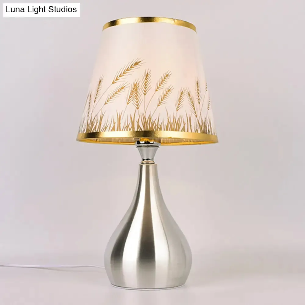 Modern Tapered Table Lamp - Single Nickel Nightstand Light with Stylish Fabric Shade (Cloud/Geometric/Flower Pattern)