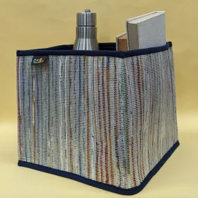 Multicolored Shimmery Striped  Upcycled Handwoven Collapsible Storage Basket Medium (CSBM0824-014) PS_W