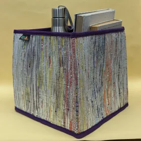 Multicolored Shimmery Upcycled Handwoven Collapsible Storage Basket Medium (CSBM0824-004) PS_W