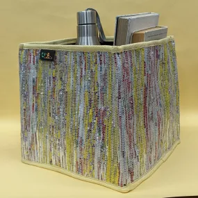 Multicolored Shimmery Upcycled Handwoven Collapsible Storage Basket Medium (CSBM0824-006) PS_W