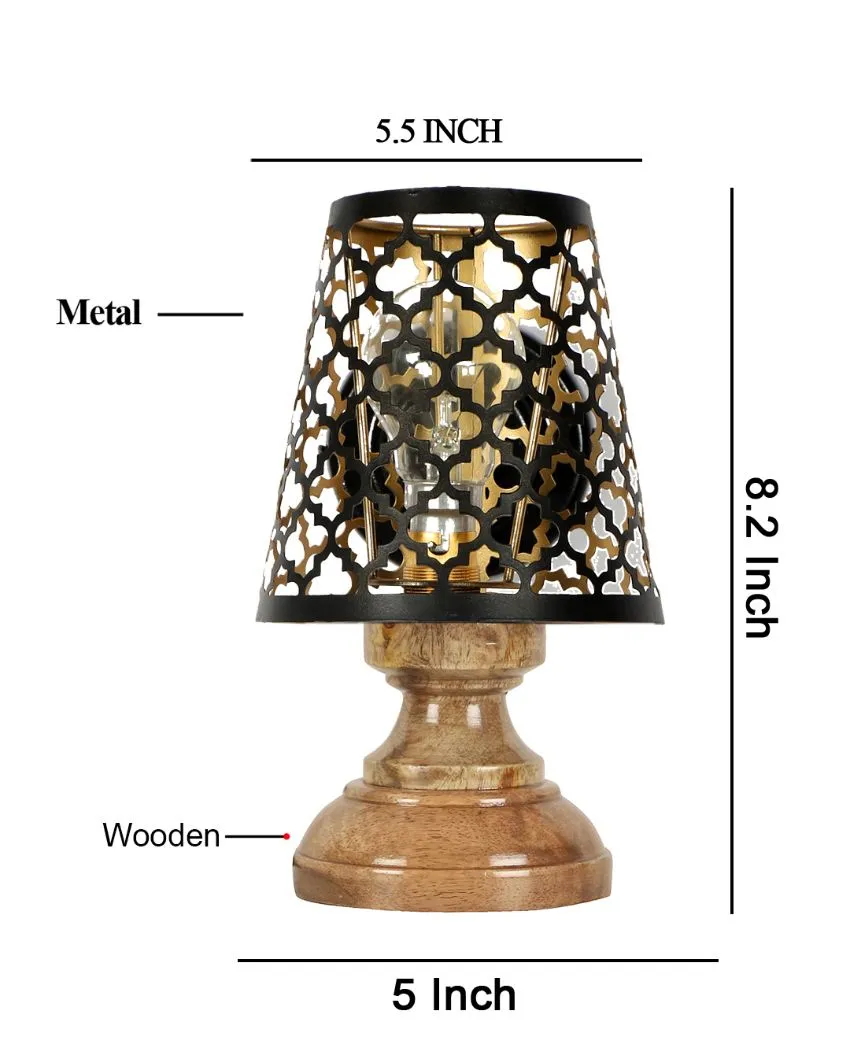 Net Metal Etching Table Lamp With Natural Wood Round Base | 6 x 8 inches