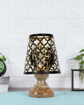 Net Metal Etching Table Lamp With Natural Wood Round Base | 6 x 8 inches