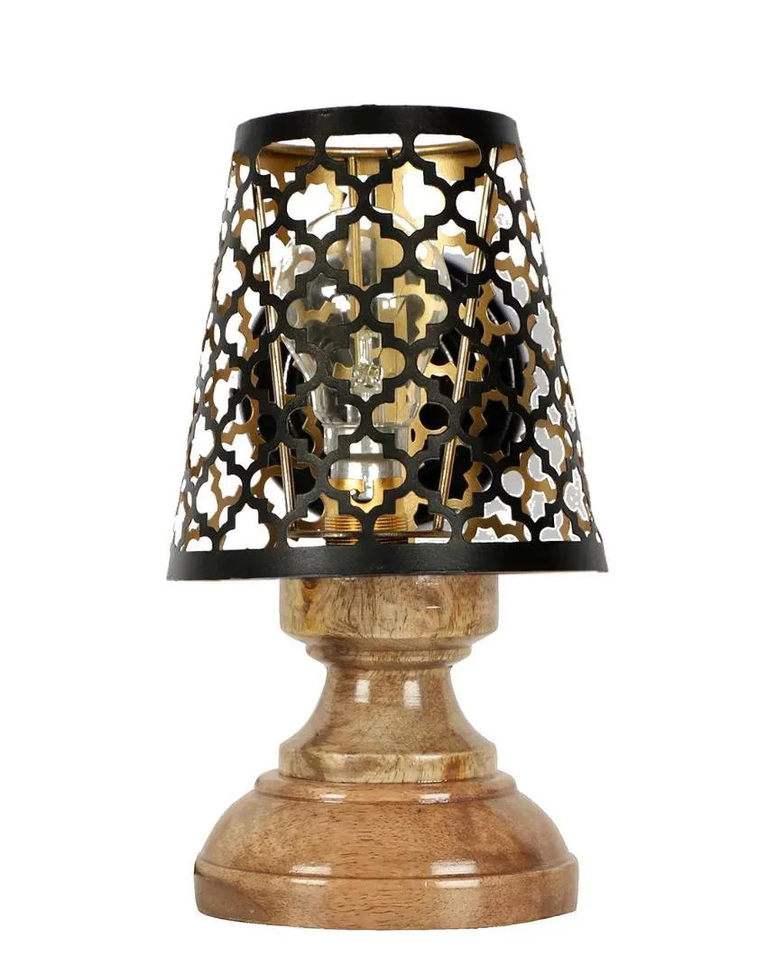 Net Metal Etching Table Lamp With Natural Wood Round Base | 6 x 8 inches