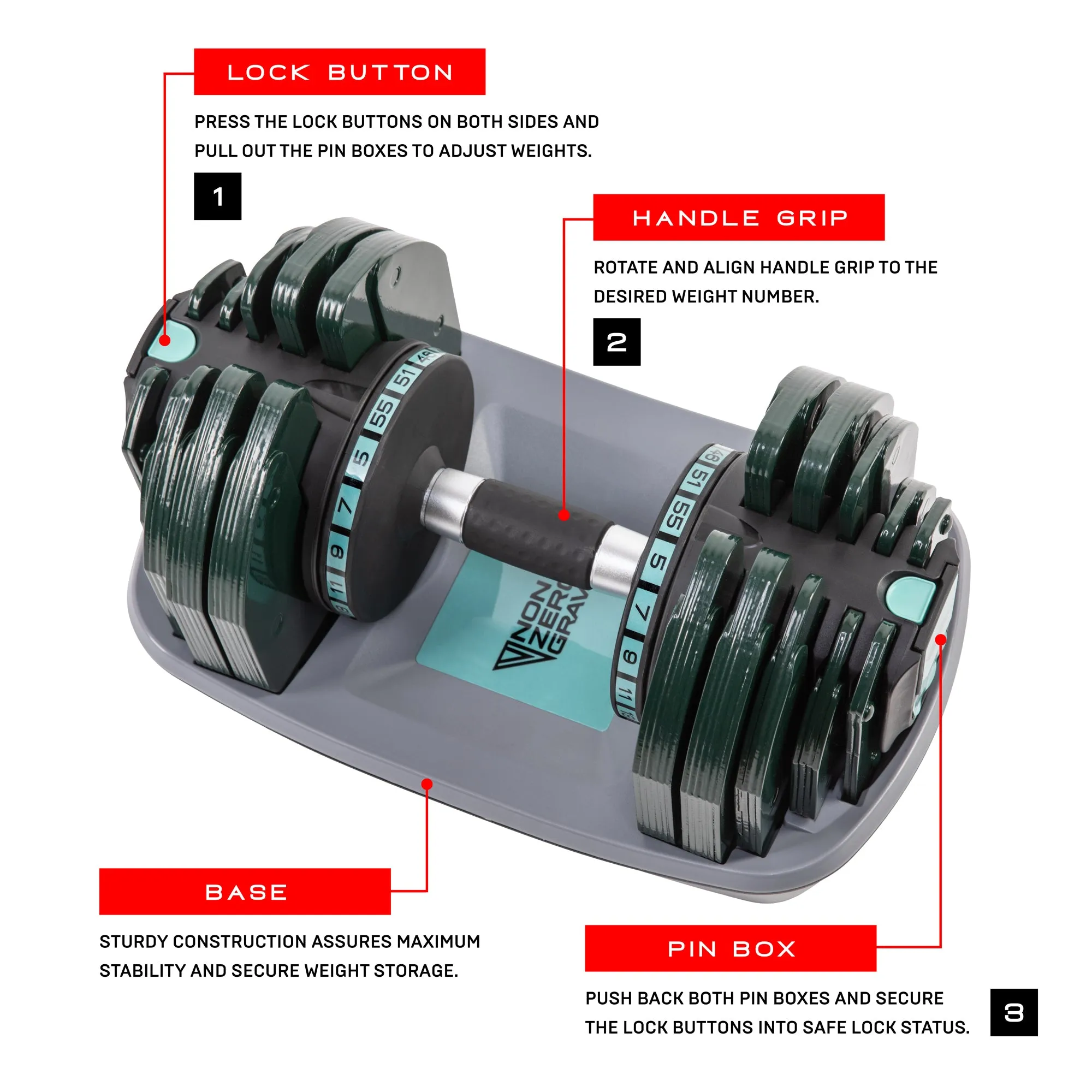 NonZero Gravity PowerDyne 55lbs Adjustable Dumbbell Set - Aspen