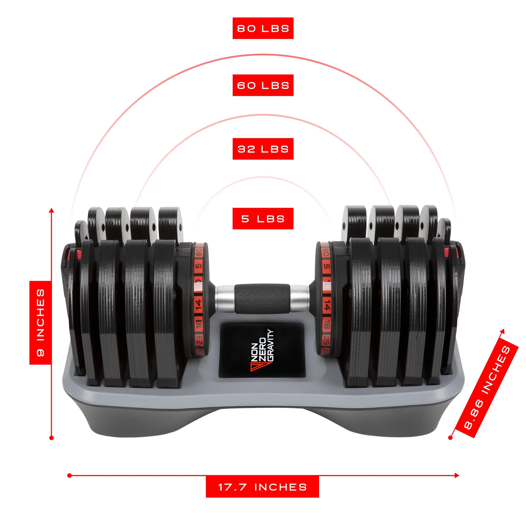 NonZero Gravity PowerDyne 80lbs Adjustable Dumbbell Set - Coal