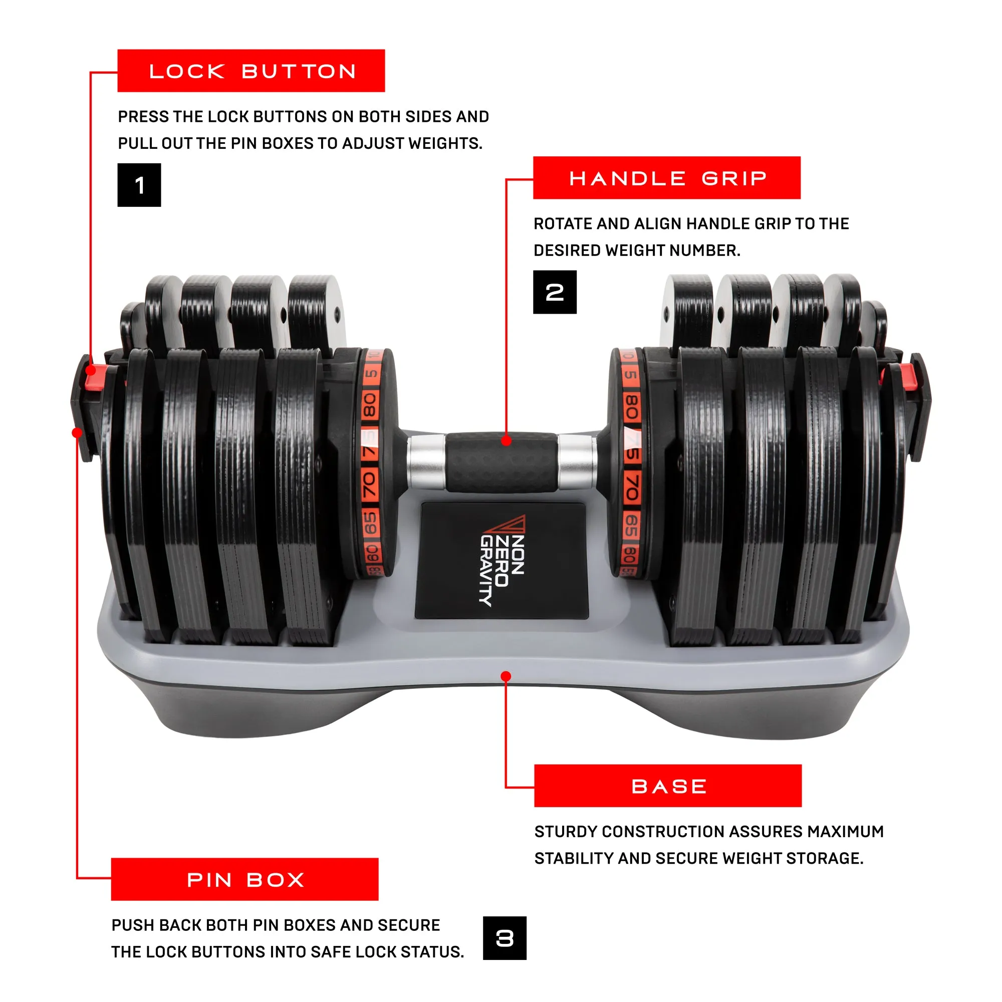 NonZero Gravity PowerDyne 80lbs Adjustable Dumbbell Set - Coal